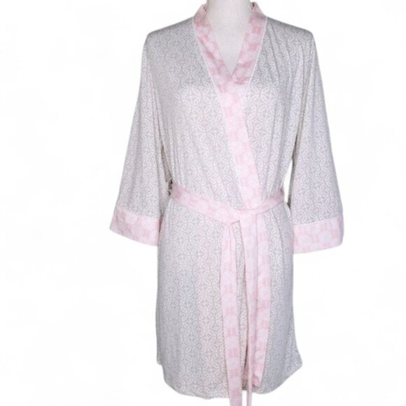 Nanette Lepore Geo Pattern Robe w/ Sash Women's Bell Sleeve Bedroom Loungwear M - Picture 1 of 6